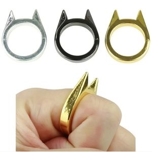 Self Defense Kitty Cat Ring Black Golden OR Silver Colored You Choose Color